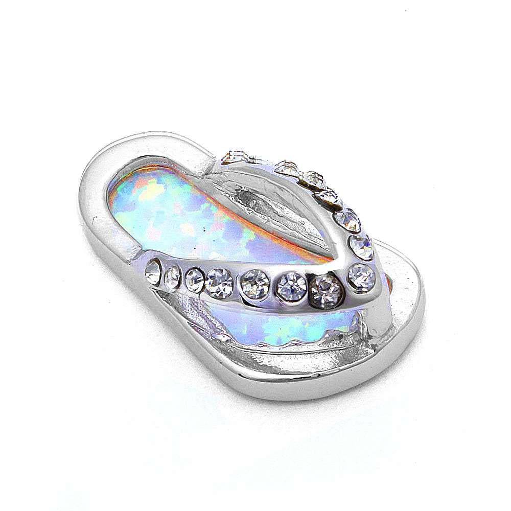 Sterling Silver White Opal And Cz Beach Sandal PendantAnd Width 17x10mmAnd Thickness 1mm