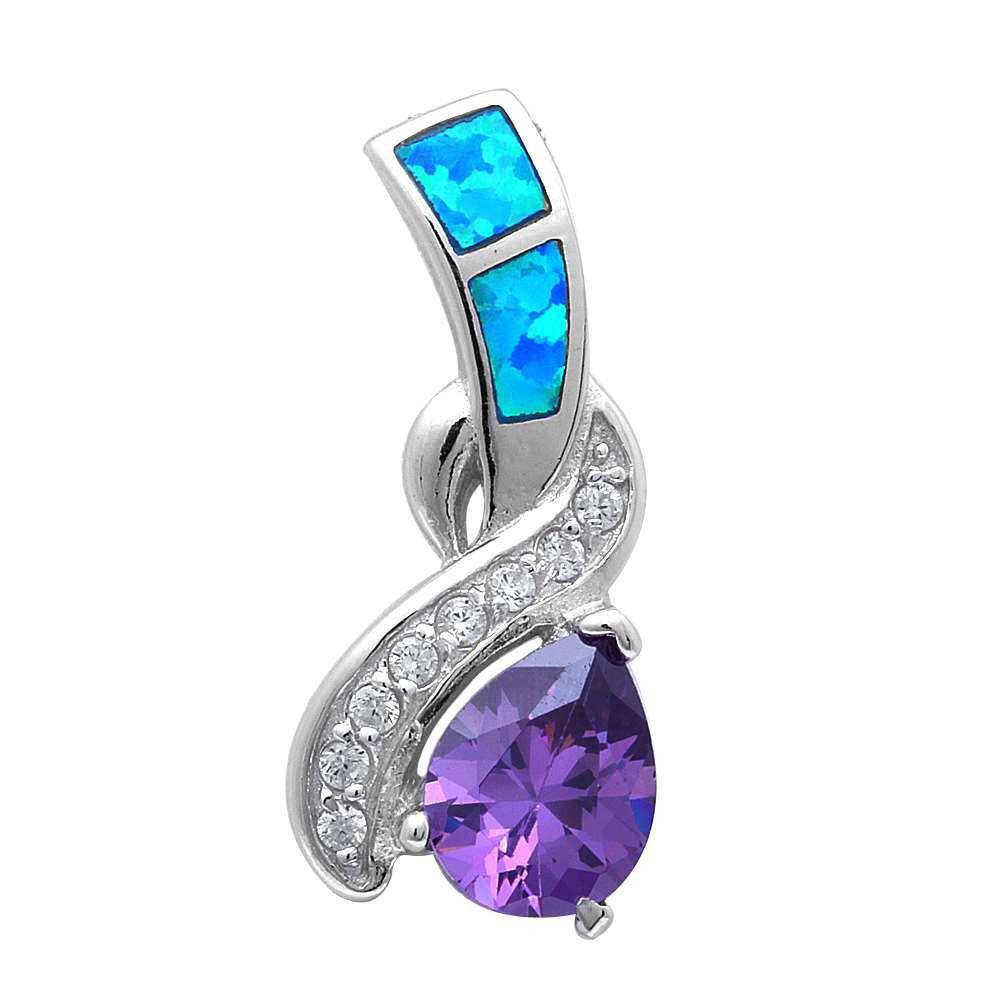Sterling Silver Blue Opal Pear Pendant With CZ StonesAnd Width 25x10mmAnd Thickness 3mm