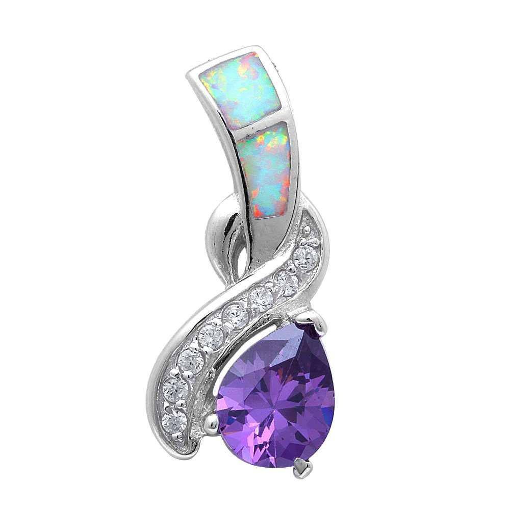 Sterling Silver White Opal Pear Pendant With CZ StonesAnd Width 25x10mmAnd Thickness 3mm