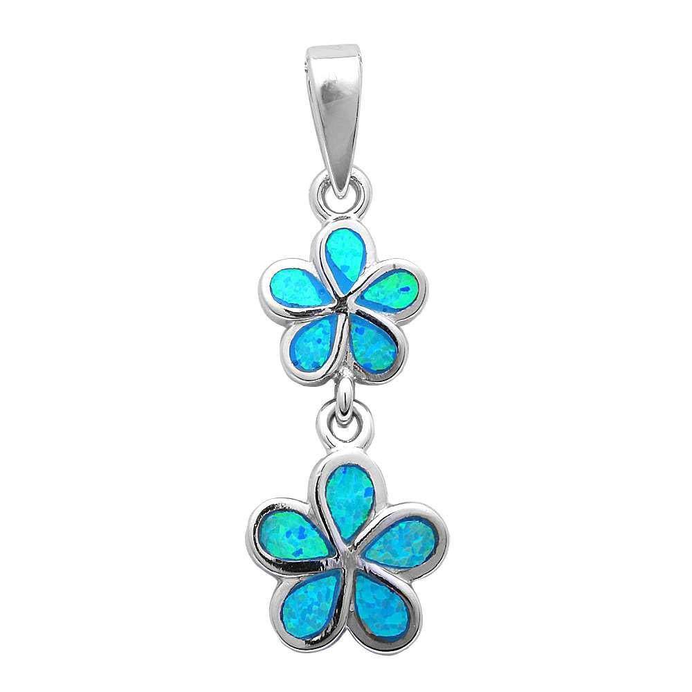 Sterling Silver Blue Opal Plumeria PendantAnd Width 26x11mm