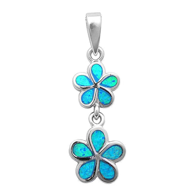Sterling Silver Blue Opal Plumeria Pendant And Width 26x11mm