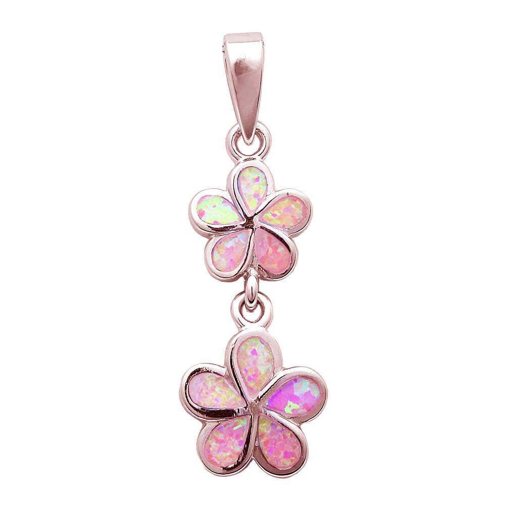 Sterling Silver Rose gold Plated Pink Opal Plumeria PendantAnd Length 1.02 InchesAndWidth 11mm