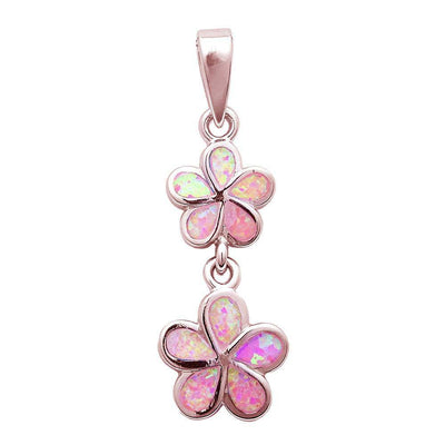 Sterling Silver Rose gold Plated Pink Opal Plumeria Pendant, Length 1.02 Inches, Width 11mm