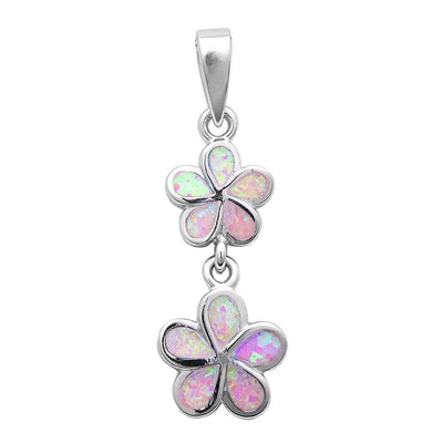 Sterling Silver Pink Opal Plumeria Pendant And Width 26x11mm