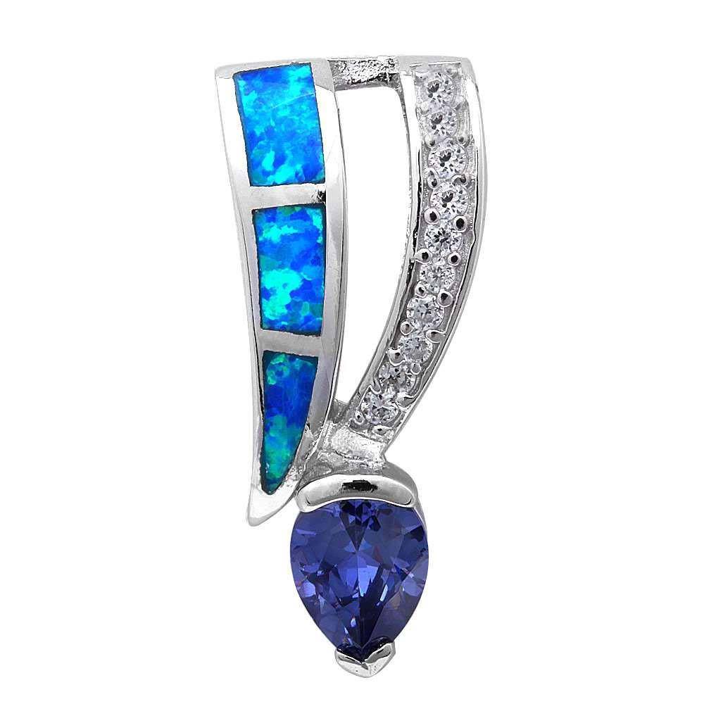 Sterling Silver New Blue OpalAndTanzanite And Cubic Zirconia PendantAnd Width 27mmAnd Thickness 4mm