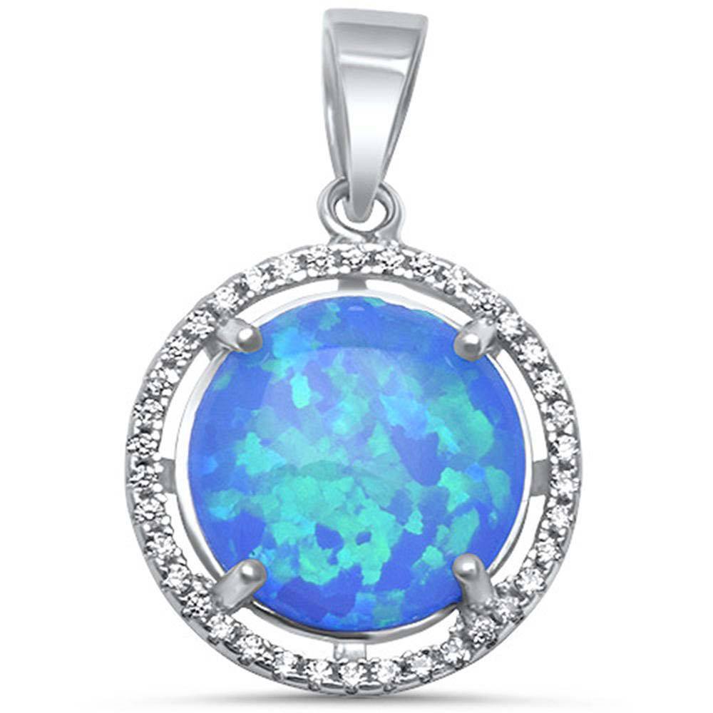 Sterling Silver Halo Blue Opal and Cz Pendant with CZ StonesAndWidth 15.5mm