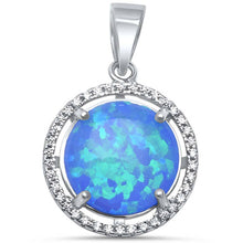 Load image into Gallery viewer, Sterling Silver Halo Blue Opal and Cz Pendant with CZ StonesAndWidth 15.5mm