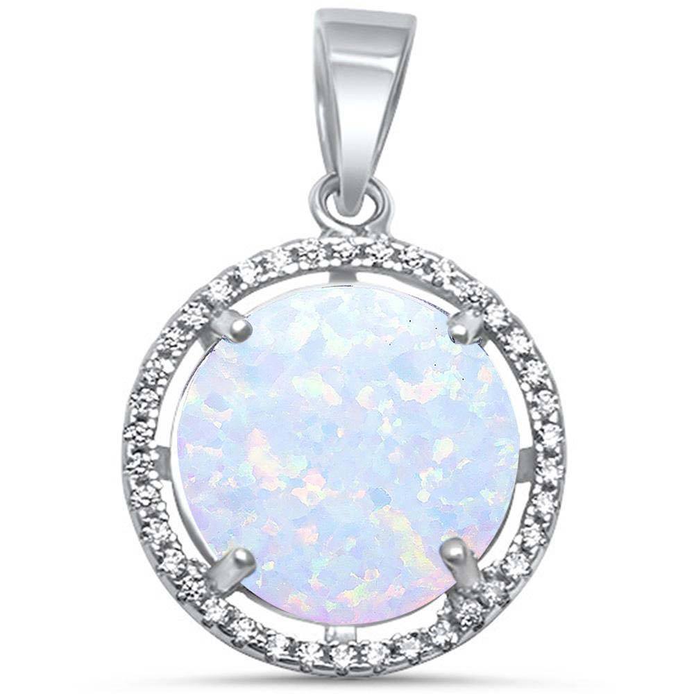 Sterling Silver Halo White Opal and Cz  Pendant with CZ StonesAndWidth 15.5mm