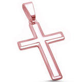 Sterling Silver Rose Gold Plated Solid Cross Pendant AndLength 1.5Inches