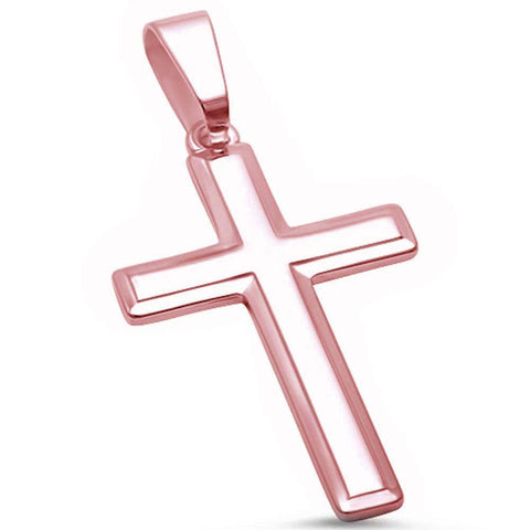 Sterling Silver Rose Gold Plated Solid Cross Pendant and Length 1.5Inches