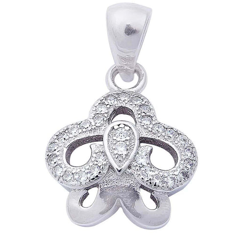 Sterling Silver Pave Cz Fleur De Lis Pendant Neckalce