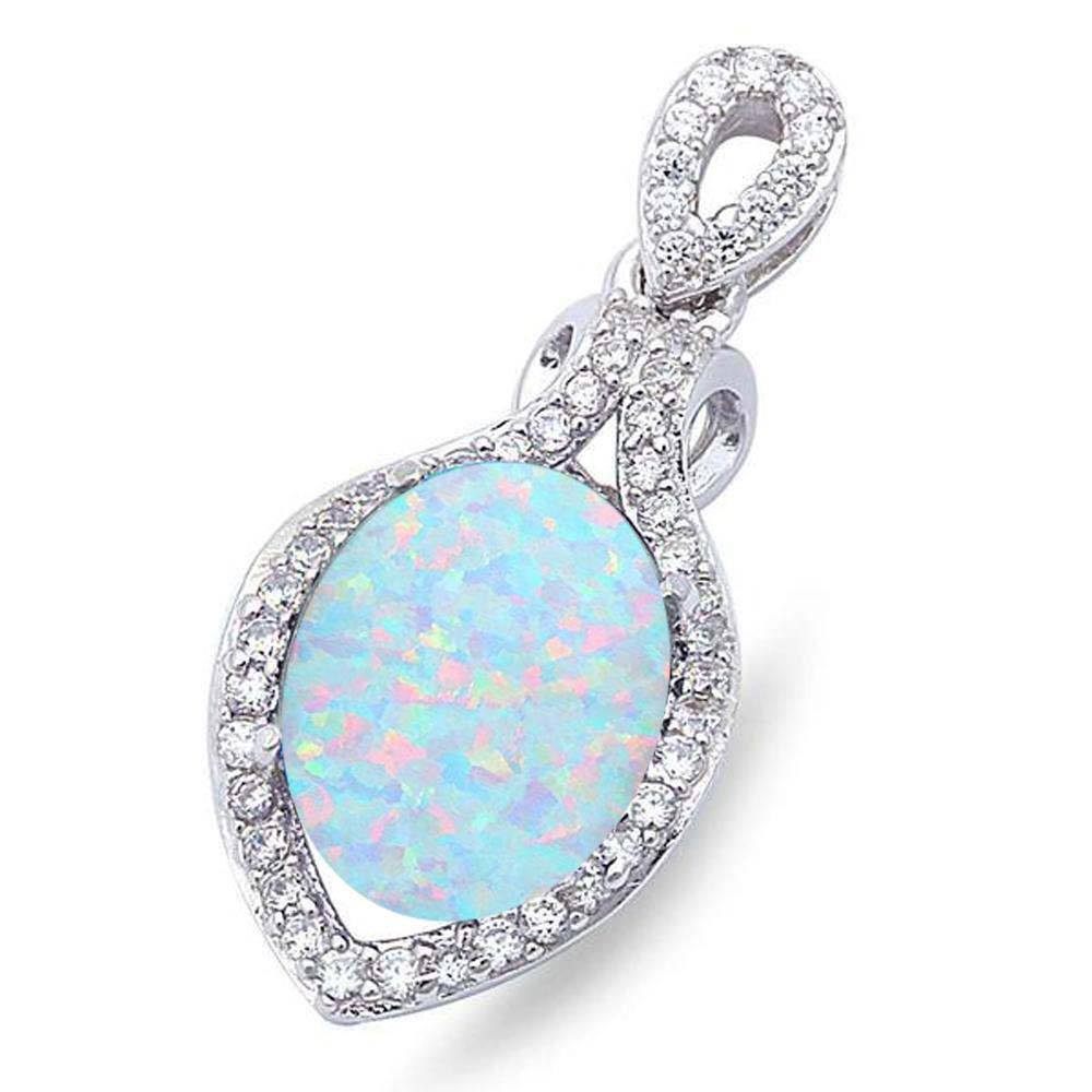 Sterling Silver Lab Created White Opal and Cubic Zirconia .925  Pendant 1  longAnd Width 25.4mm