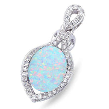 Load image into Gallery viewer, Sterling Silver Lab Created White Opal and Cubic Zirconia .925  Pendant 1  longAnd Width 25.4mm