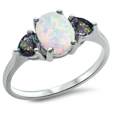 Load image into Gallery viewer, Sterling Silver Oval White Opal and CZ Heart Ring With CZ StonesAndStone Width 8mm x 6mm