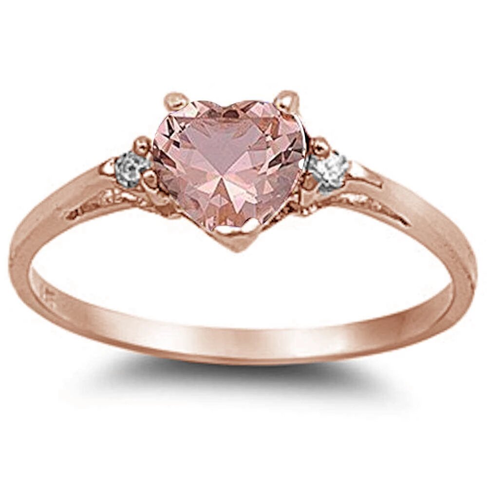 Sterling Silver Rose Gold Plated Morganite Cubic Zirconia Heart Ring