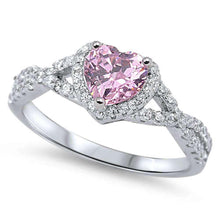 Load image into Gallery viewer, Sterling Silver Heart With Pink Cubic Zirconia Eternity Band Ring