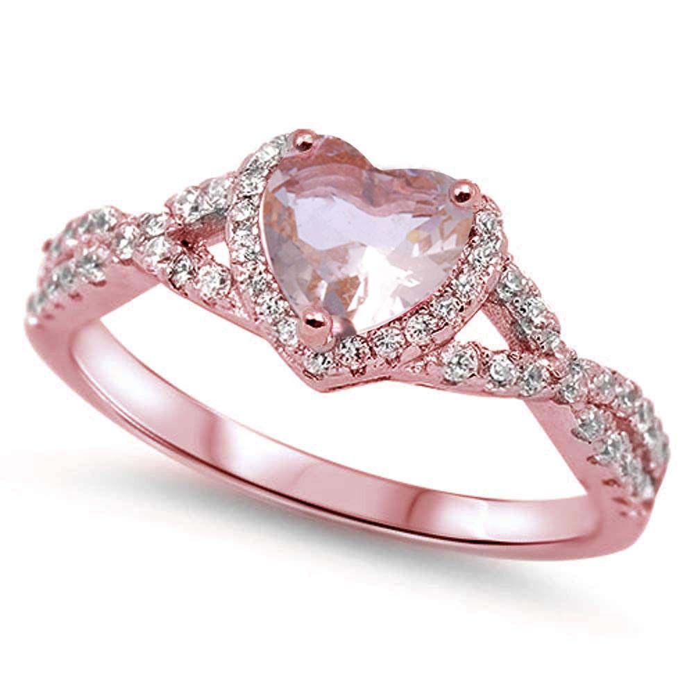 Sterling Silver Rose Gold Plated Morganite Heart Infinity  Ring