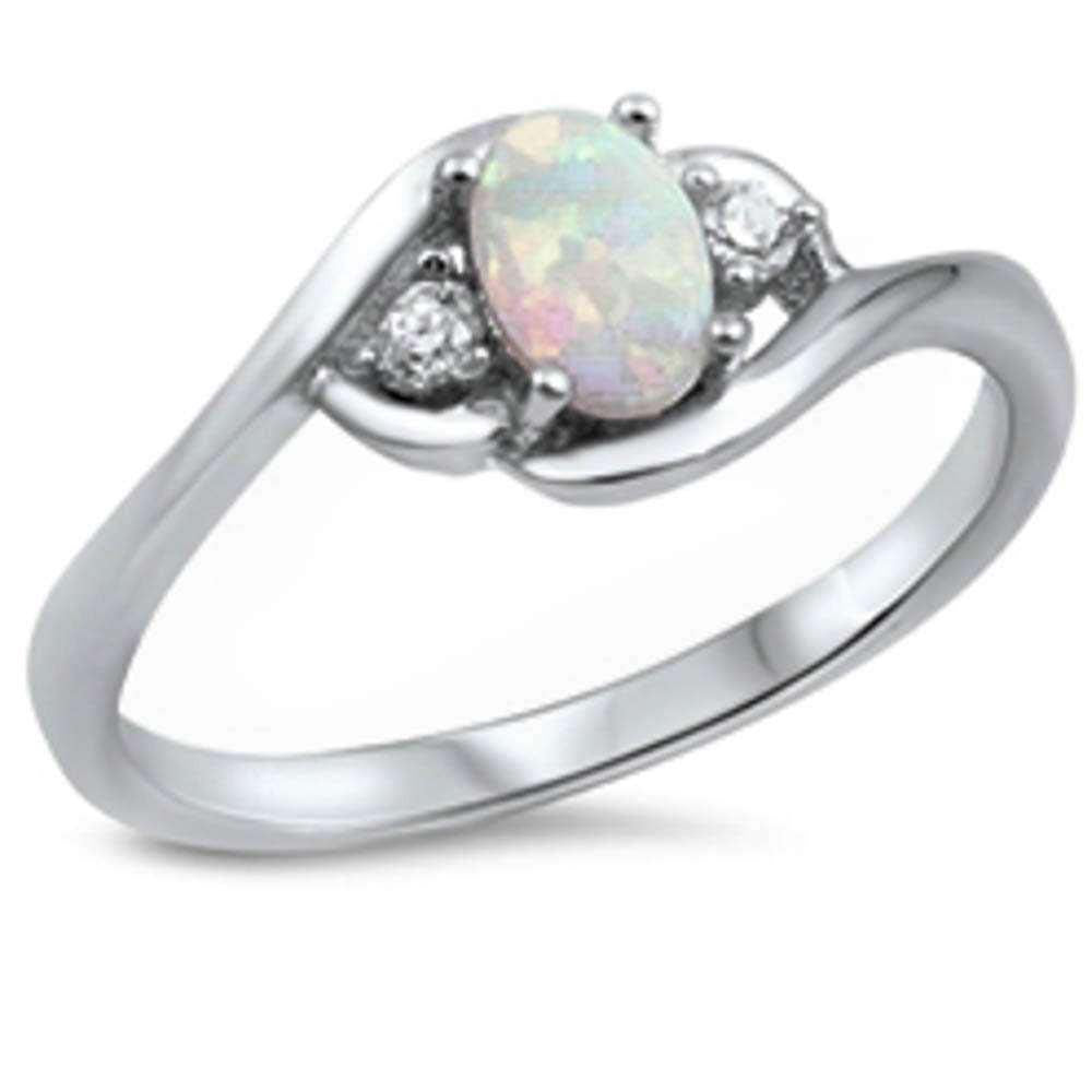 Sterling Silver White Opal and Cz Ring With CZ StonesAndWidth 8mm