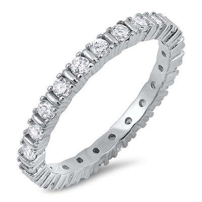 Sterling Silver 4 Prong Round Cubic Zirconia Eternity Band Ring