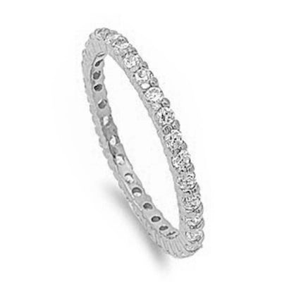 Sterling Silver Stackable Cubic Zirconia Eternity Band Ring with CZ Stones