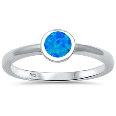 Sterling Silver Round Shape Lab Created Blue Opal .925 Ring