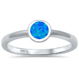 Sterling Silver Round Shape Lab Created Blue Opal .925 Ring