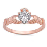 Sterling Silver Rose Gold Plated and CZ Claddagh Ring