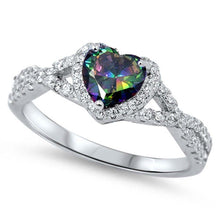 Load image into Gallery viewer, Sterling Silver Rainbow Topaz Heart &amp; Cubic Zirconia  Ring