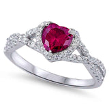 Sterling Silver Heart with Ruby Cubic Zirconia  Ring