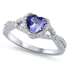 Load image into Gallery viewer, Sterling Silver Heart with Tanzanite Cubic Zirconia Ring