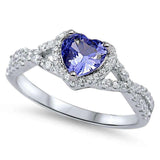 Sterling Silver Heart with Tanzanite Cubic Zirconia Ring