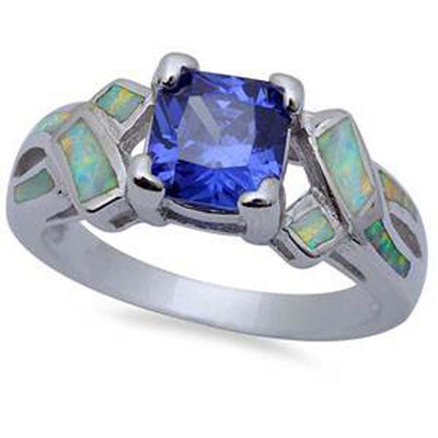 Sterling Silver Princess-cut Purple Cz Ring With CZ Stones