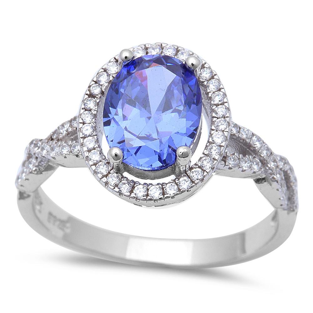 Sterling Silver Filigree Style Oval Tanzanite Fashion Ring With Cz Stones