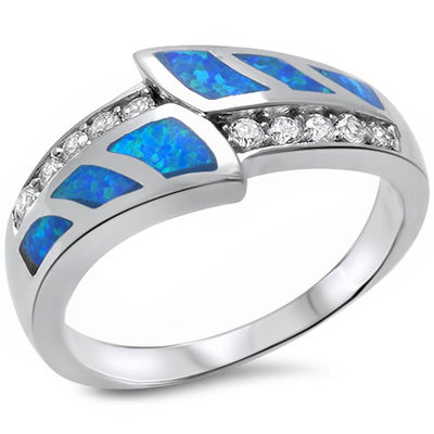 Sterling Silver Blue Opal and Cz New Fashion Ring With CZ StonesAndWidth 9mm
