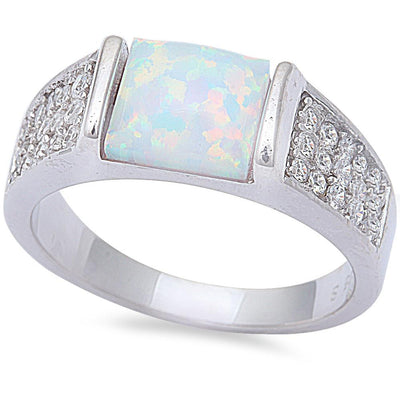 Sterling Silver White Opal and Cz High Fashion Ring With CZ StonesAndWidth 7mm
