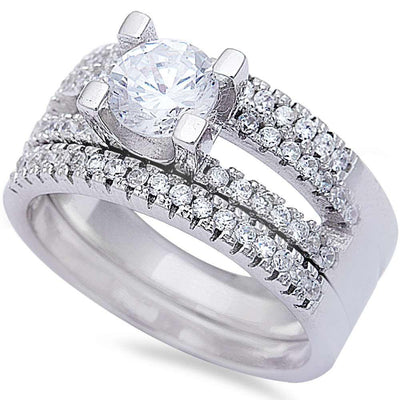 Sterling Silver 2.5CT Fine Quality Cz 3 Ring Wedding Set Silver Ring with CZ StonesAndWidth 6x7mm