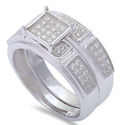 Sterling Silver 1.25CT Micro Pave Cz Wedding Fashion Set Silver Ring with CZ StonesAndWidth 7mm