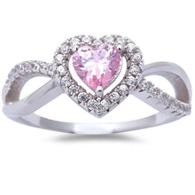 Load image into Gallery viewer, Sterling Silver Pink CZ And White Cz Heart Ring with CZ StonesAndStone Width 9 mm