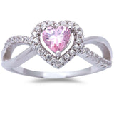 Sterling Silver Pink CZ And White Cz Heart Ring with CZ StonesAndStone Width 9 mm