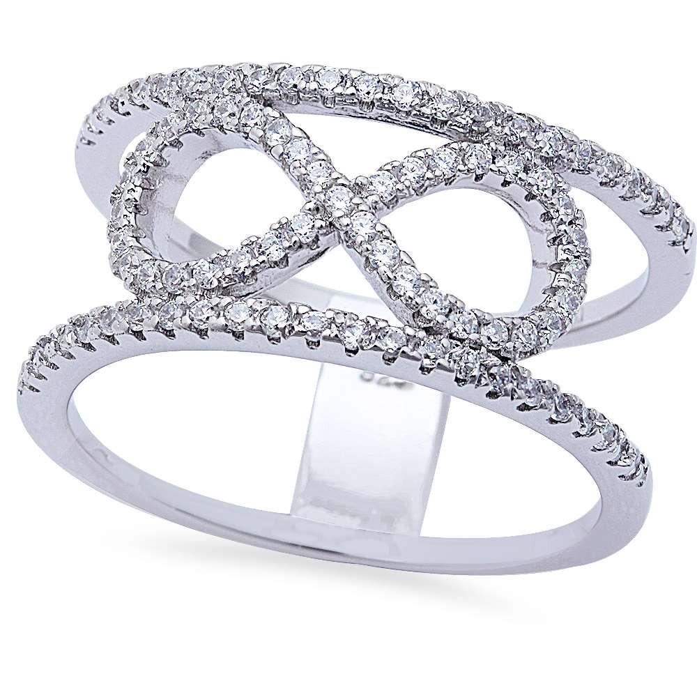 Sterling Silver Cz Infinity Band Ring with CZ StonesAndStone Width 10 mm