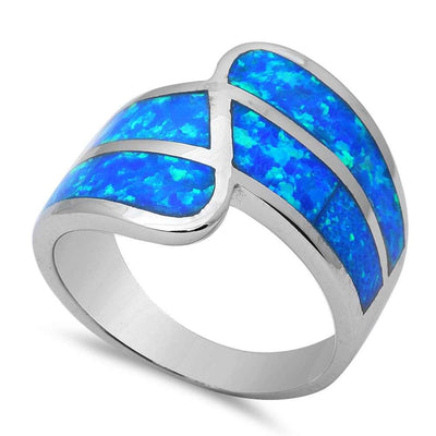 Sterling Silver Blue Opal Ring With CZ StonesAndWidth 17mm