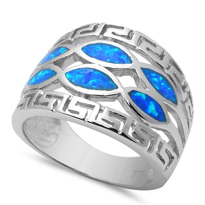 Sterling Silver Blue Opal Ring With CZ StonesAndWidth 16mm