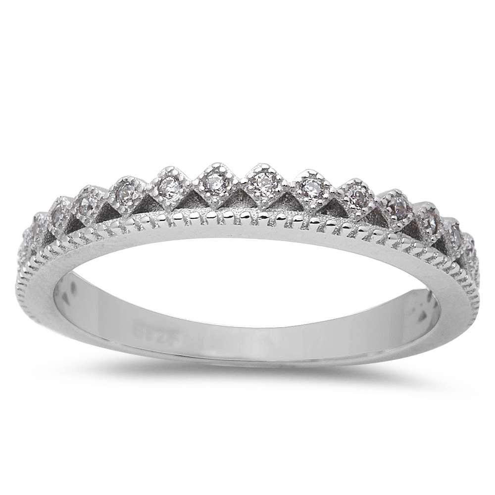 Sterling Silver New Cubic Zirconia Fashion Band RingAnd Width 3.7mm