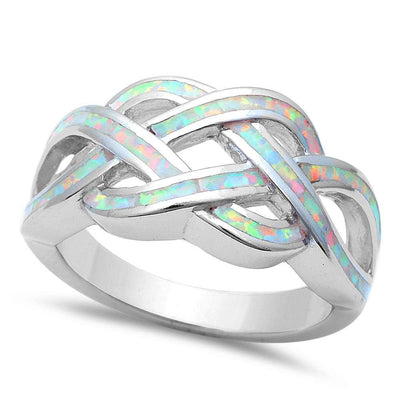 Sterling Silver White Opal Celtic Design Ring with CZ stoneAnd Width  10 mm
