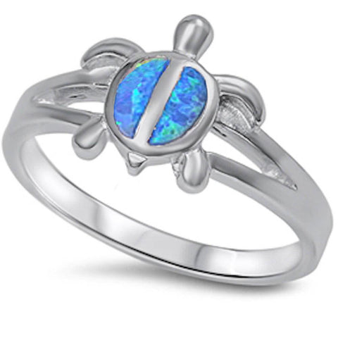 Sterling Silver Fire Blue Opal turtle Ring with CZ stoneAnd Width  12mm