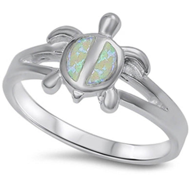 Sterling Silver Fire White Opal turtle Ring with CZ stoneAnd Width  12mm