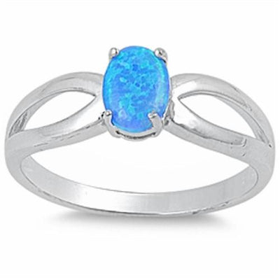 Sterling Silver Oval Blue Opal Ring with CZ stone