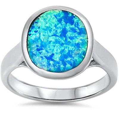 Sterling Silver Solid Blue Opal Ring with CZ stone
