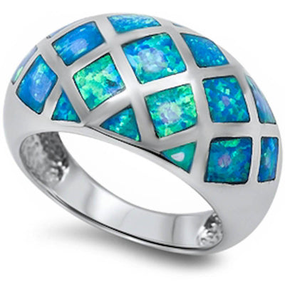 Sterling Silver Blue Fire Opal Fashion Ring with CZ stoneAnd Height13 mm