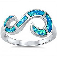 Load image into Gallery viewer, Sterling Silver Blue Opal Sideways Letter S Ring with CZ stoneAnd Height11 mm